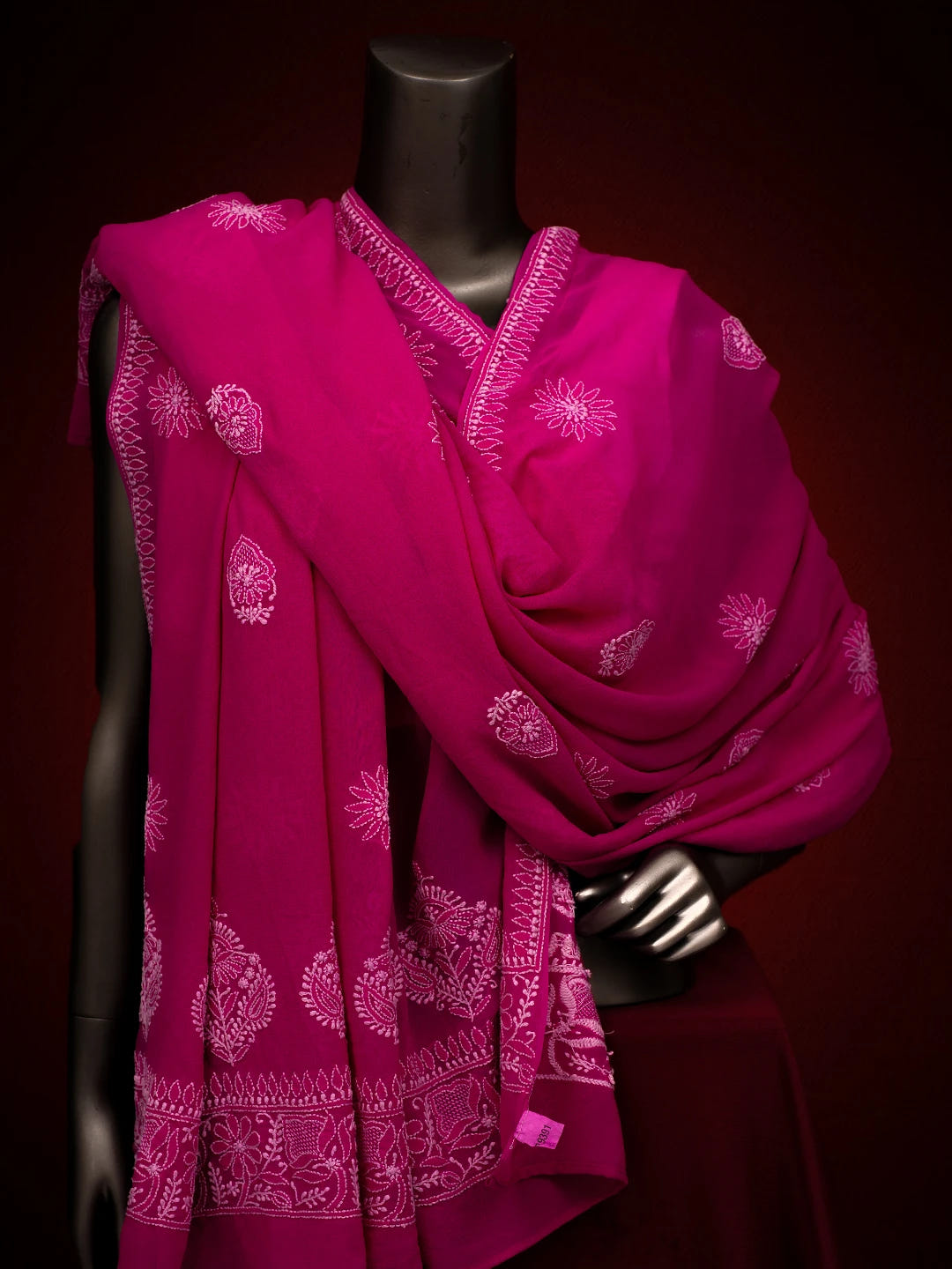 Ada Hand Embroidered Magenta Pure Georgette Lucknowi Chikankari Dupatta 01A665288