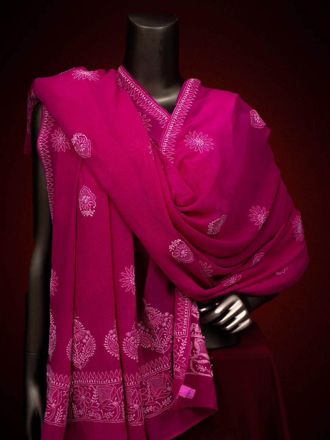 Ada Hand Embroidered Magenta Pure Georgette Lucknowi Chikankari Dupatta 01A665288