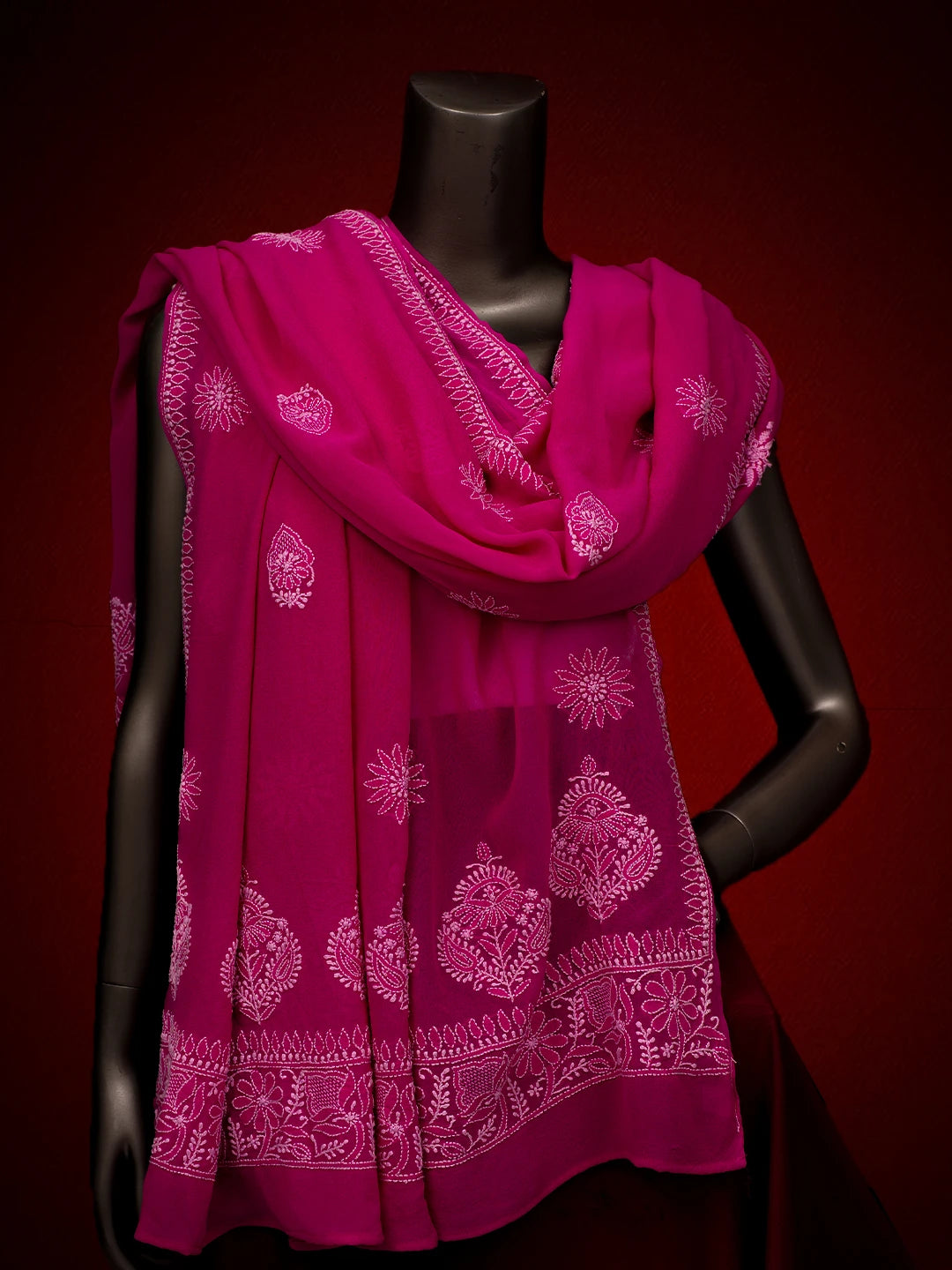 Ada Hand Embroidered Magenta Pure Georgette Lucknowi Chikankari Dupatta 01A665288