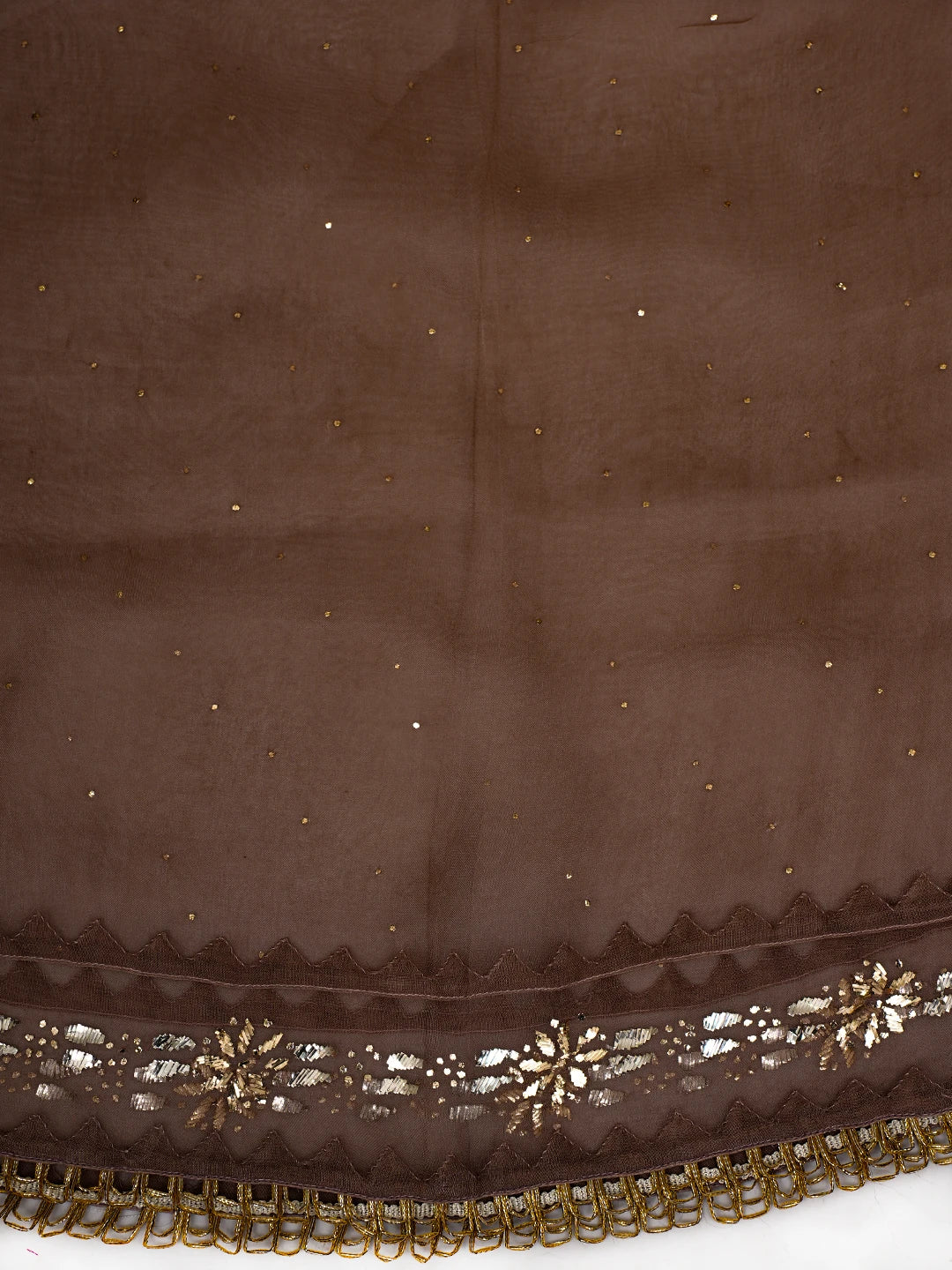 Ada Hand Embroidered Rose Ebony Brown Organza Lucknowi Chikankari Semi-Stitched Kurta Dupatta Set With Mukaish Work 01A723562