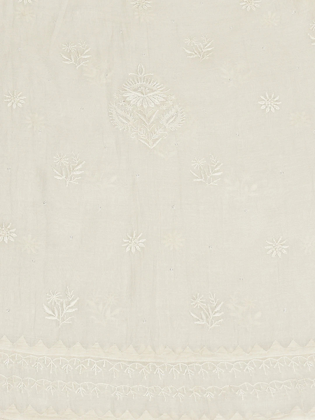 Ada Hand Embroidered White Chanderi Lucknowi Chikankari Semi stitched Kurta Dupatta Set With Cutdana Work 01A720846