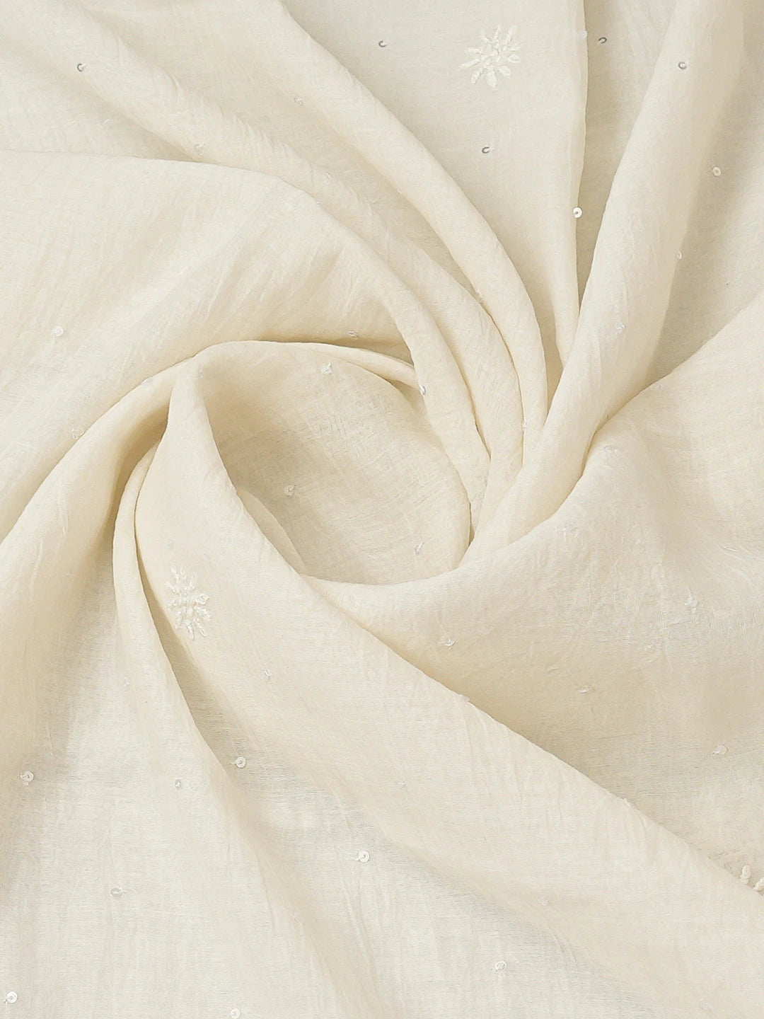 Ada Hand Embroidered White Chanderi Lucknowi Chikankari Semi stitched Kurta Dupatta Set With Cutdana Work 01A720846