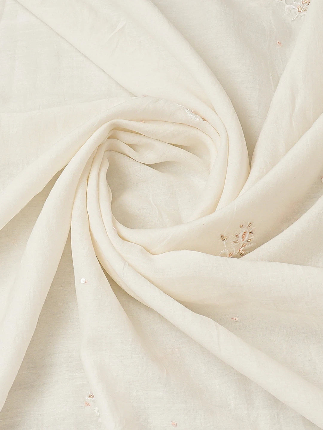 Ada Hand Embroidered White Chanderi Lucknowi Chikankari Unstitched Kurta Dupatta Set With Cutdana Work 01A682762
