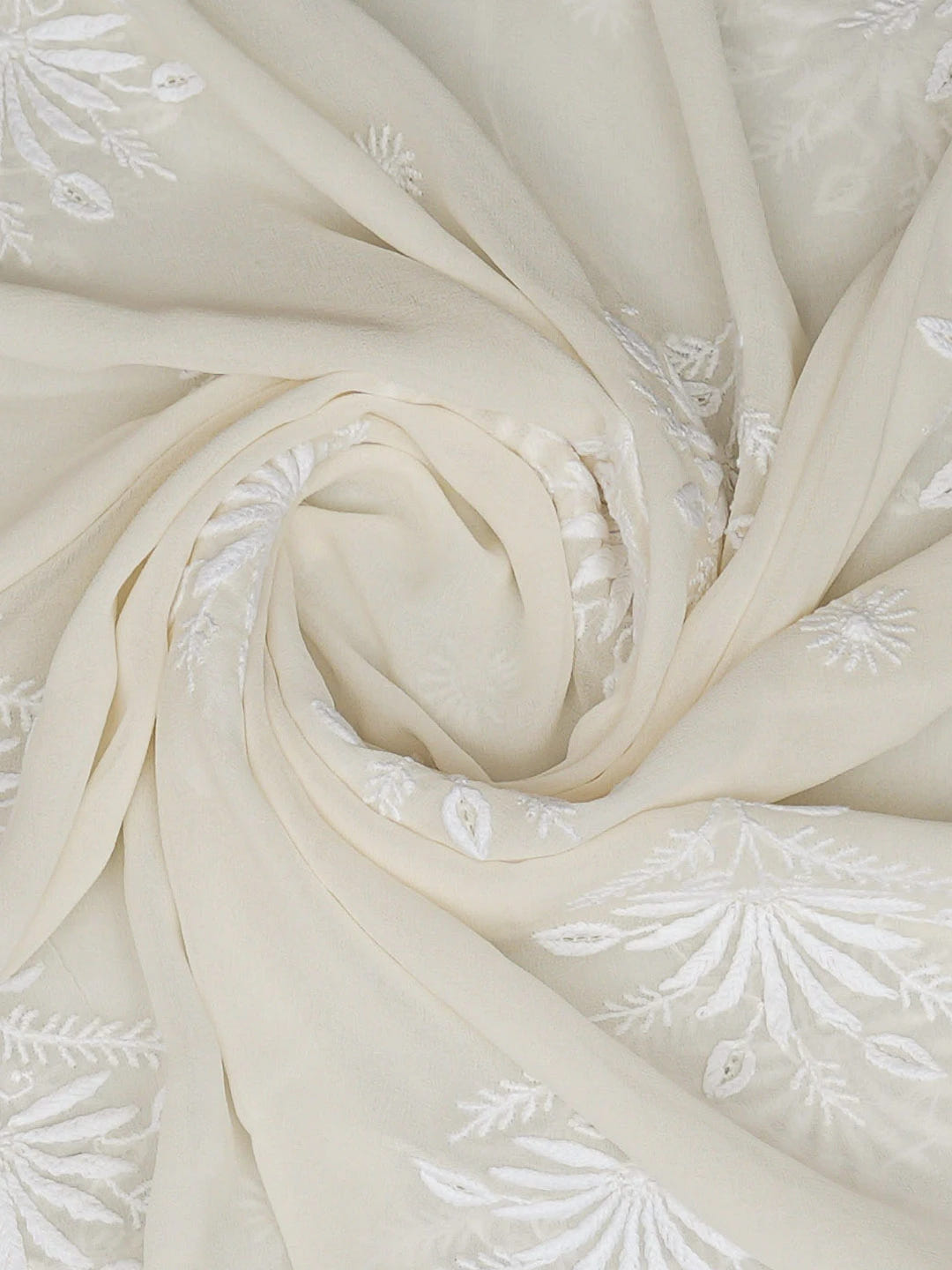 Ada Hand Embroidered White Pure Georgette Lucknowi Chikankari Dupatta 01A716007