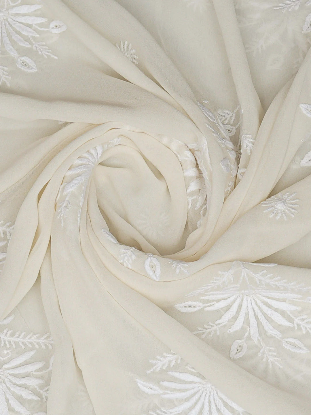 Ada Hand Embroidered White Pure Georgette Lucknowi Chikankari Dupatta 01A716007