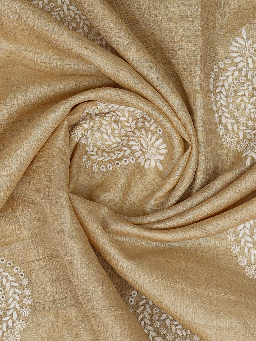 Ada Hand Embroidered Fawn Silk Lucknowi Chikankari Dupatta 01A736369