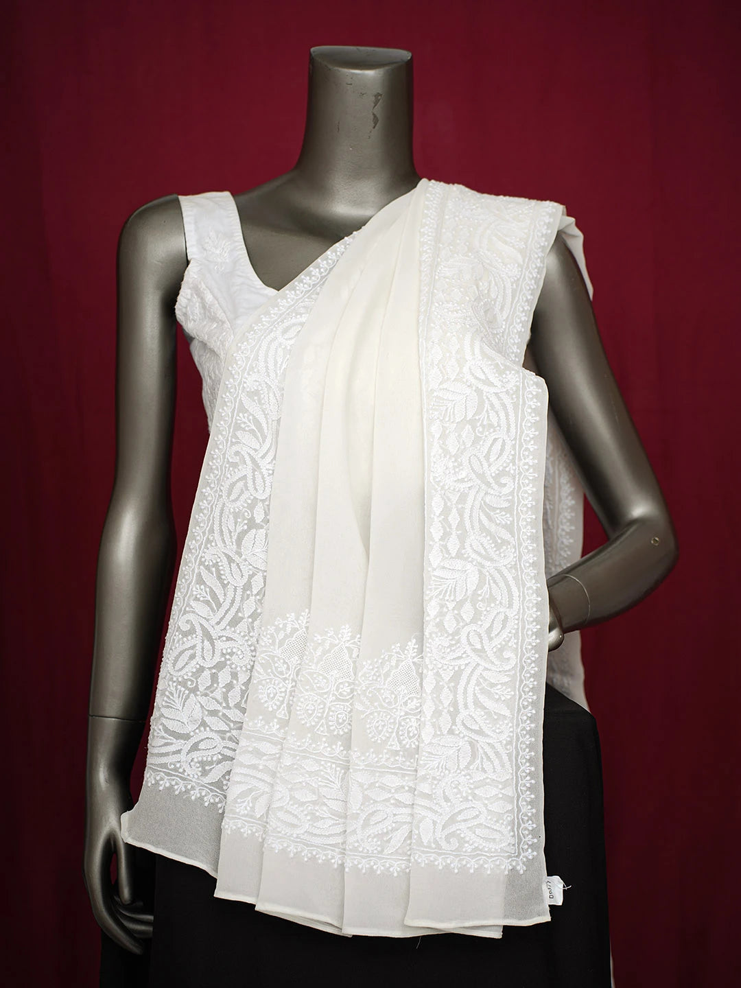Ada Hand Embroidered White Pure Georgette Lucknowi Chikankari Dupatta 01A716006