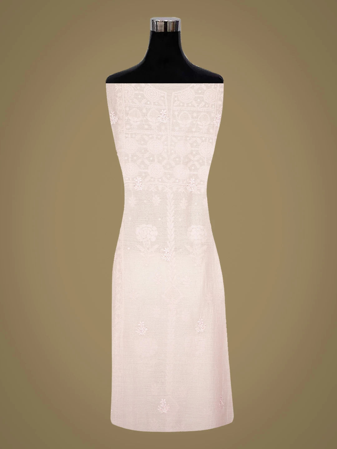 Ada Hand Embroidered Pink Chanderi Lucknowi Chikankari Unstitched Kurta Dupatta Set With Mirror Work 01A701898