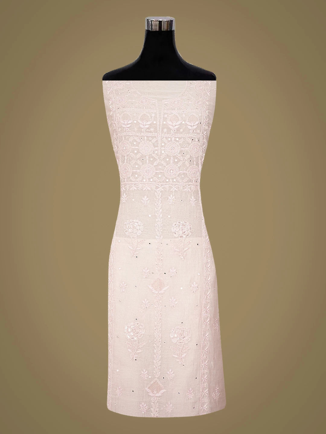 Ada Hand Embroidered Pink Chanderi Lucknowi Chikankari Unstitched Kurta Dupatta Set With Mirror Work 01A701898