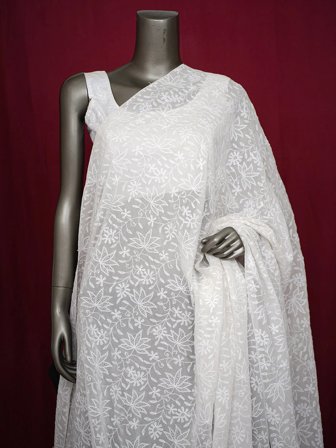 Ada Hand Embroidered White Pure Georgette Lucknowi Chikankari Dupatta 01A727821
