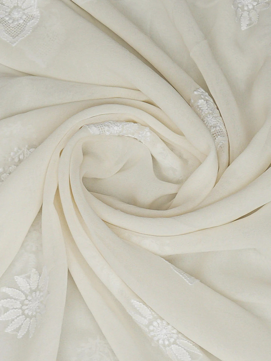 Ada Hand Embroidered Mint Cream White Pure Georgette Lucknowi Chikankari Dupatta 01A726261