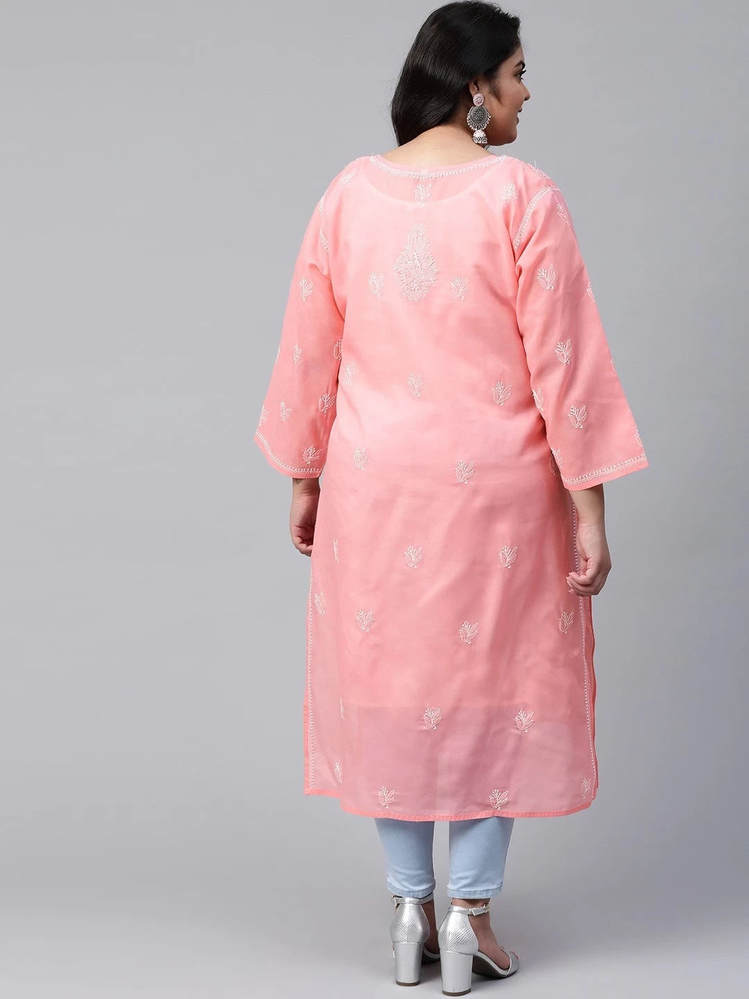 Ada Hand Embroidered Peach Cotton Lucknowi Chikankari straight Kurta A100291