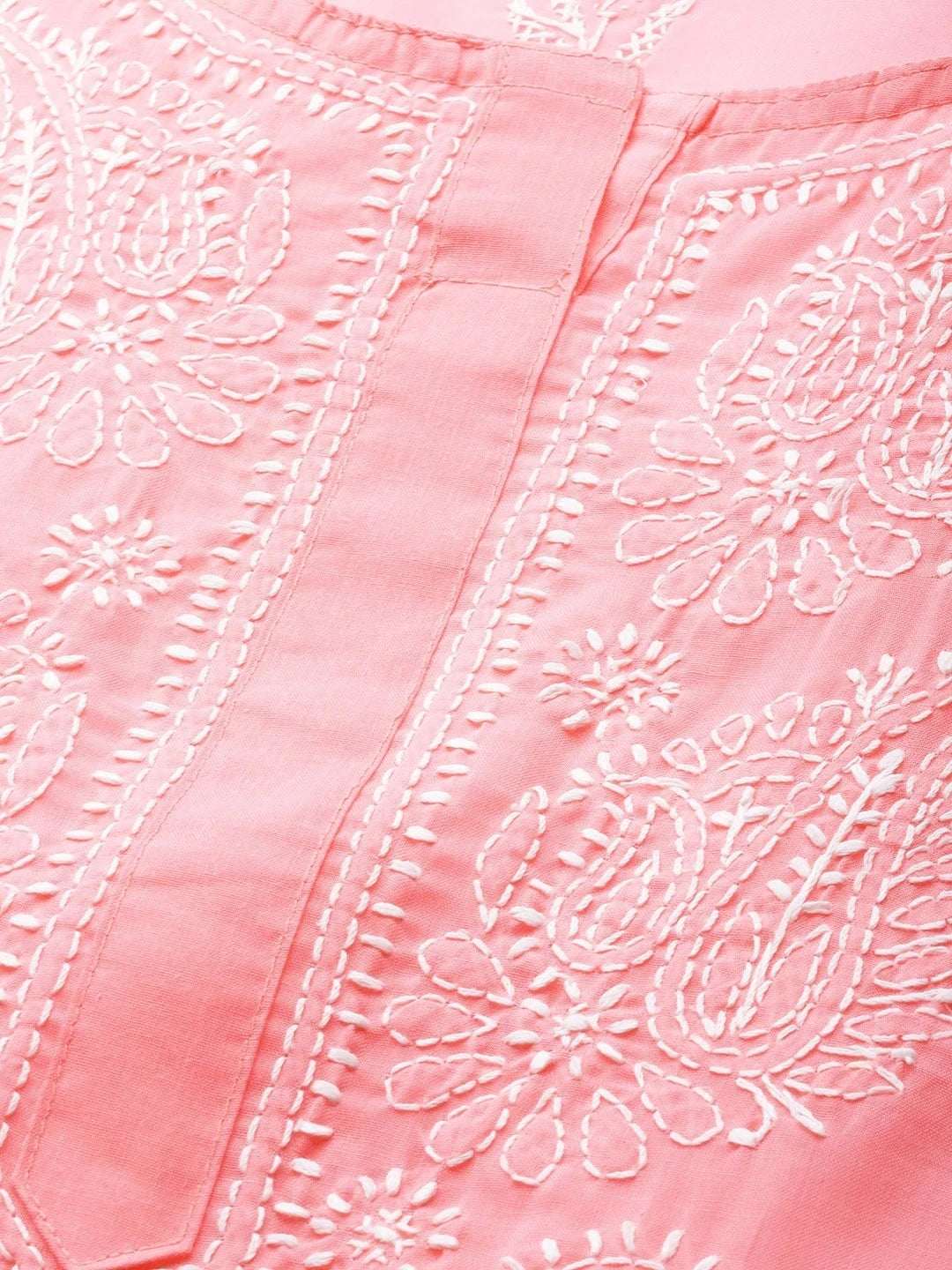 Ada Hand Embroidered Peach Cotton Lucknowi Chikankari straight Kurta A100291