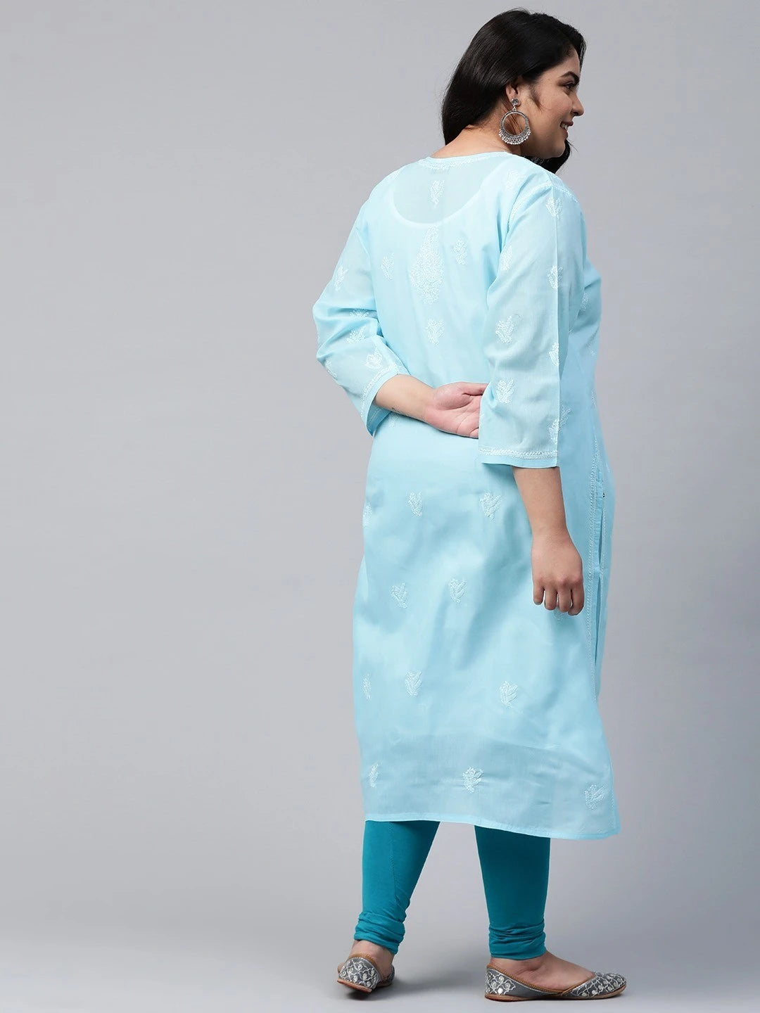 Ada Hand Embroidered Blue Cotton Lucknowi Chikankari Straight Kurta A133664