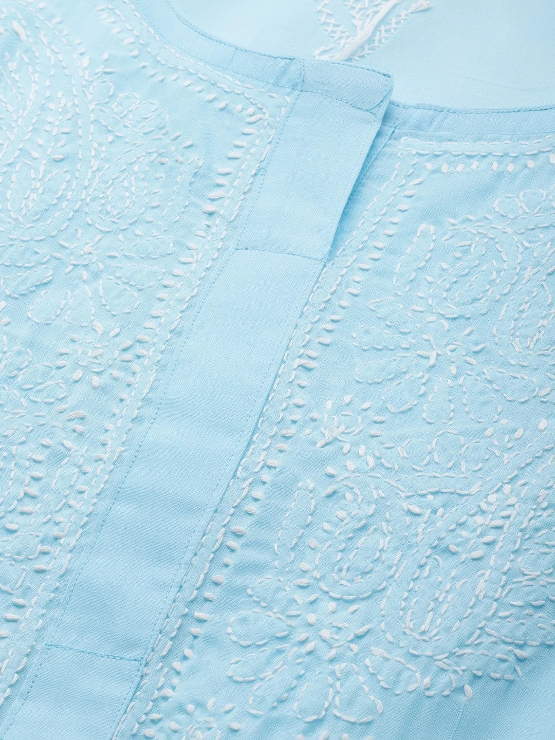 Ada Hand Embroidered Blue Cotton Lucknowi Chikankari Straight Kurta A133664