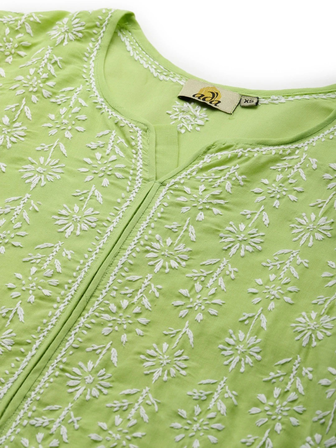 Ada Hand Embroidered Green Cotton Lucknowi Chikankari Straight Kurta  A196423