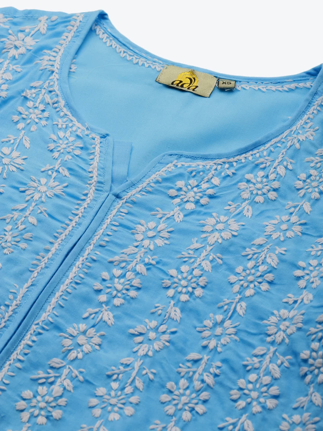 Ada Hand Embroidered Blue Cotton Lucknowi Chikankari Straight Kurta A196337