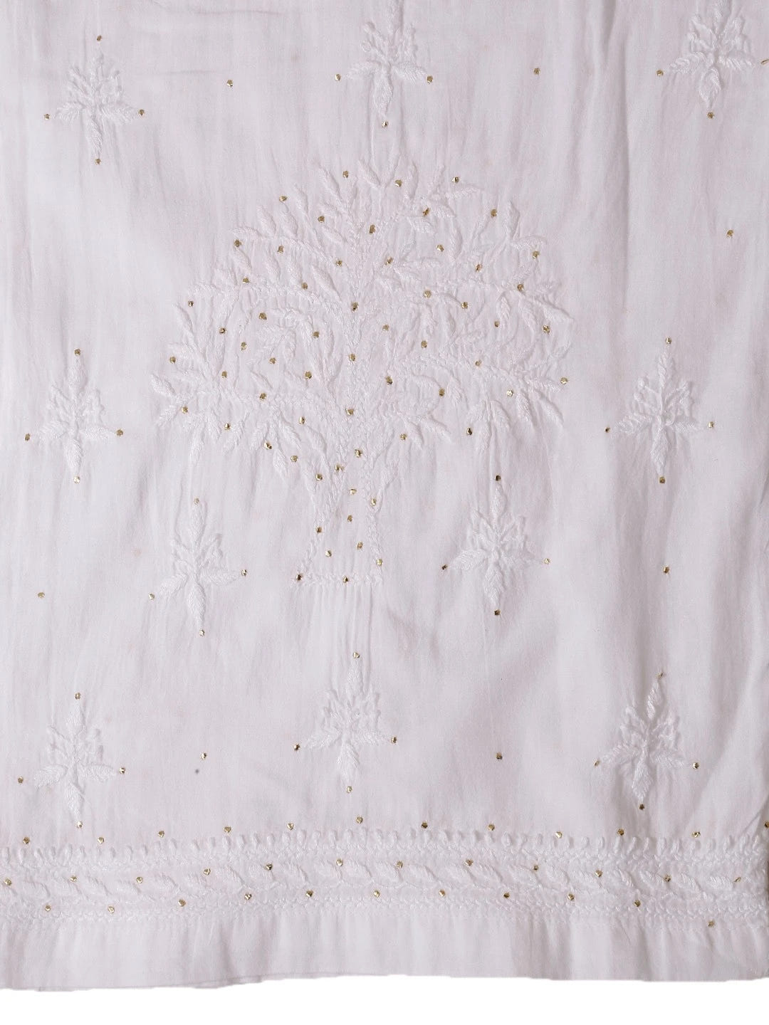 Ada Hand Embroidered White Cotton Lucknowi Chikankari Straight Kurta/Palazzo Set With Muqaish Work A100487