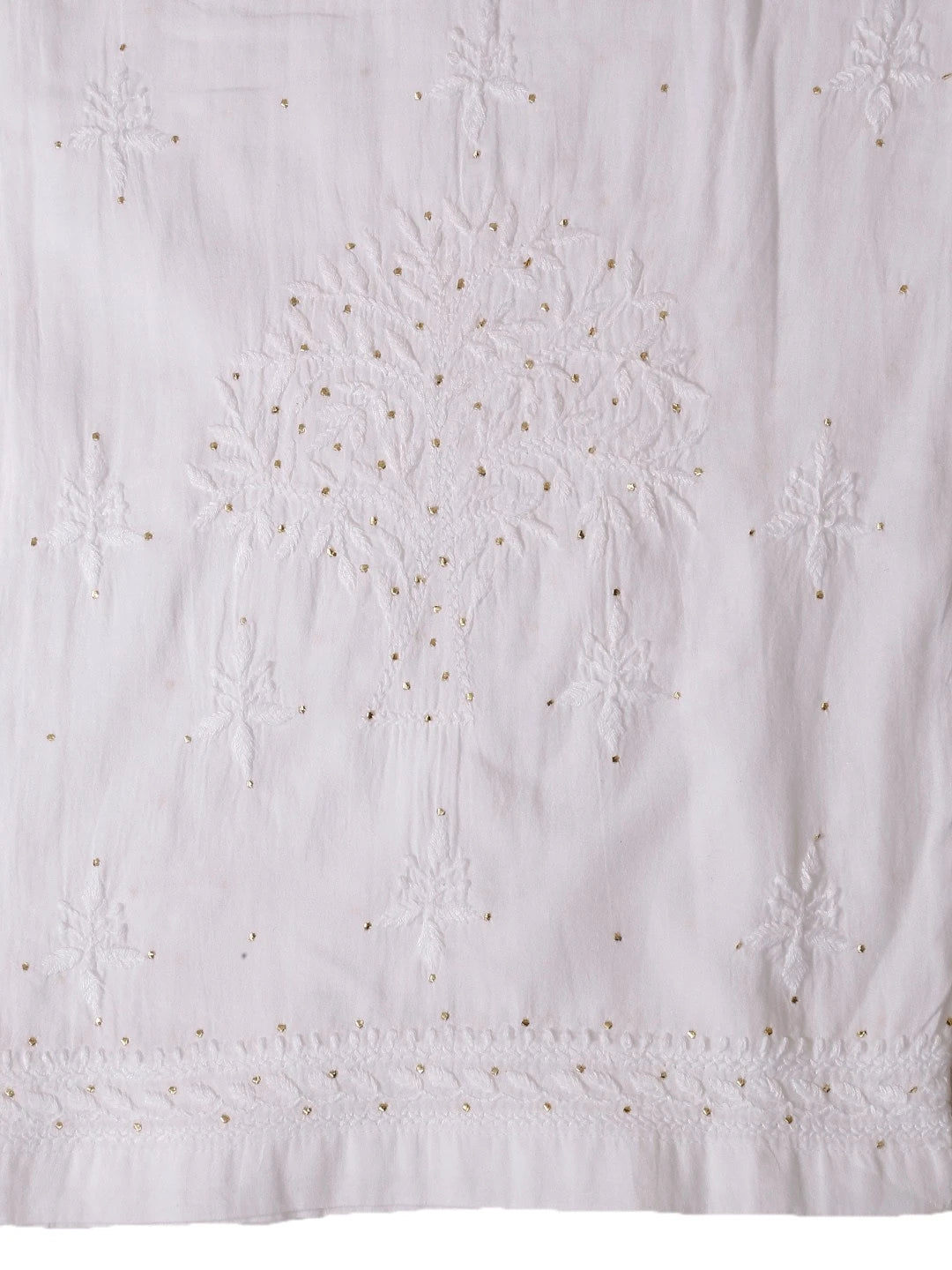 Ada Hand Embroidered White Cotton Lucknowi Chikankari Straight Kurta/Palazzo Set With Muqaish Work A100487