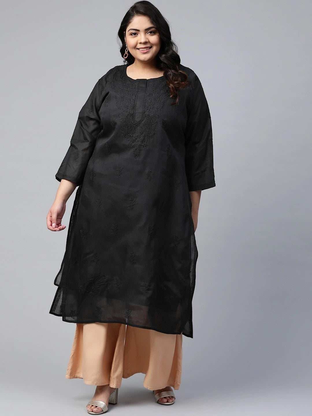 Ada Hand Embroidered Black Cotton Lucknow Chikan Kurta A215306