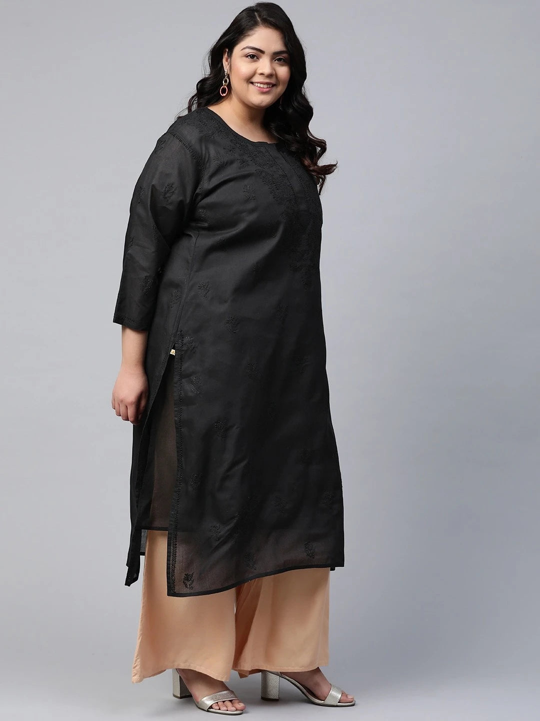 Ada Hand Embroidered Black Cotton Lucknow Chikan Kurta A215306