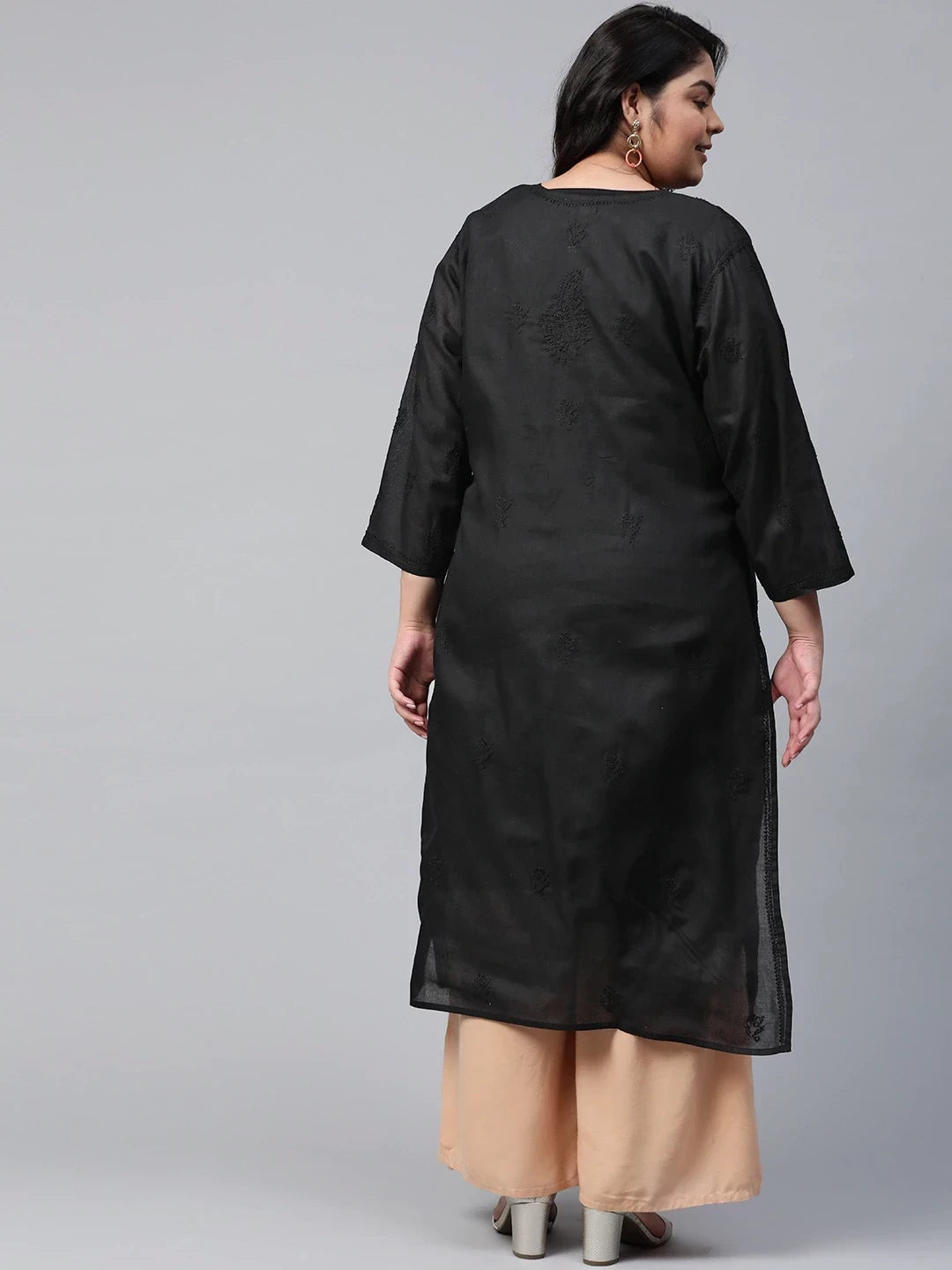 Ada Hand Embroidered Black Cotton Lucknow Chikan Kurta A215306