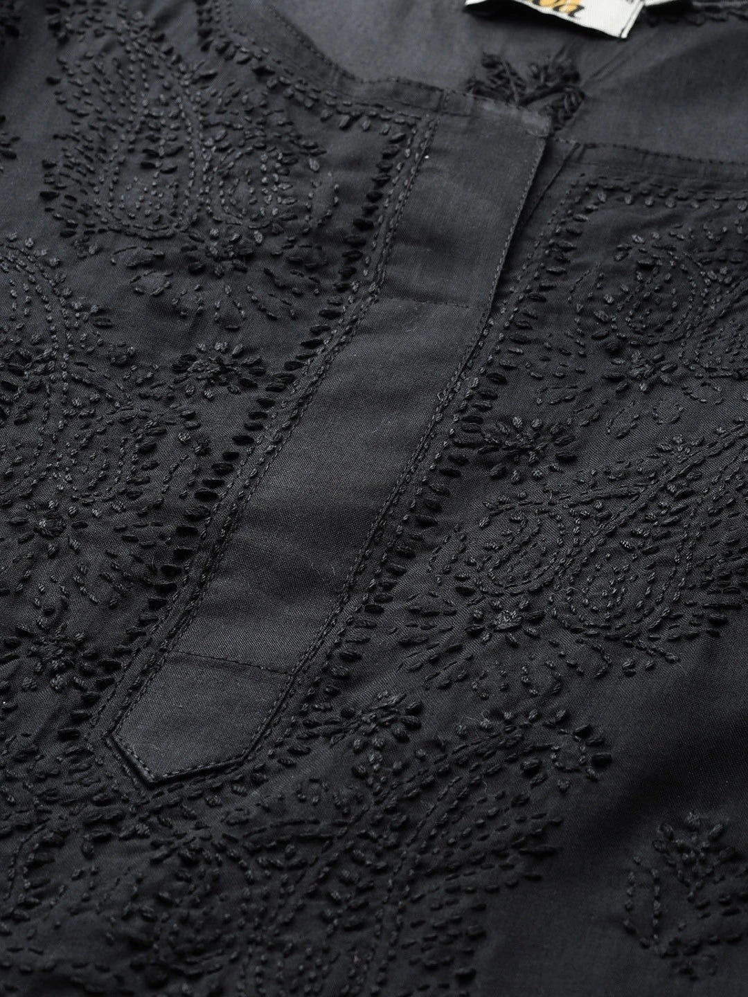 Ada Hand Embroidered Black Cotton Lucknow Chikan Kurta A215306
