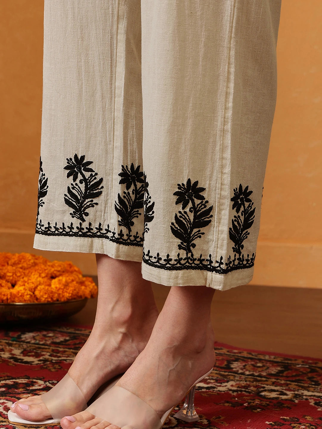 Ada Hand Embroidered Cream Khadi Cotton Lucknowi Chikankari Co-Ord Set A811309