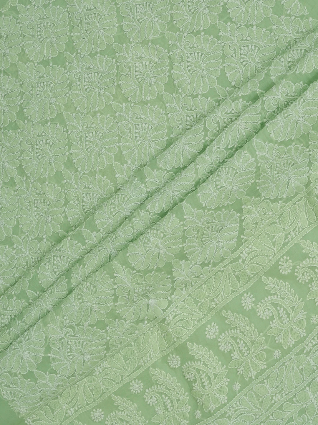 Ada Hand Embroidered Light Green Cotton Lucknowi Chikankari Unstitched Suit Piece 01A677455