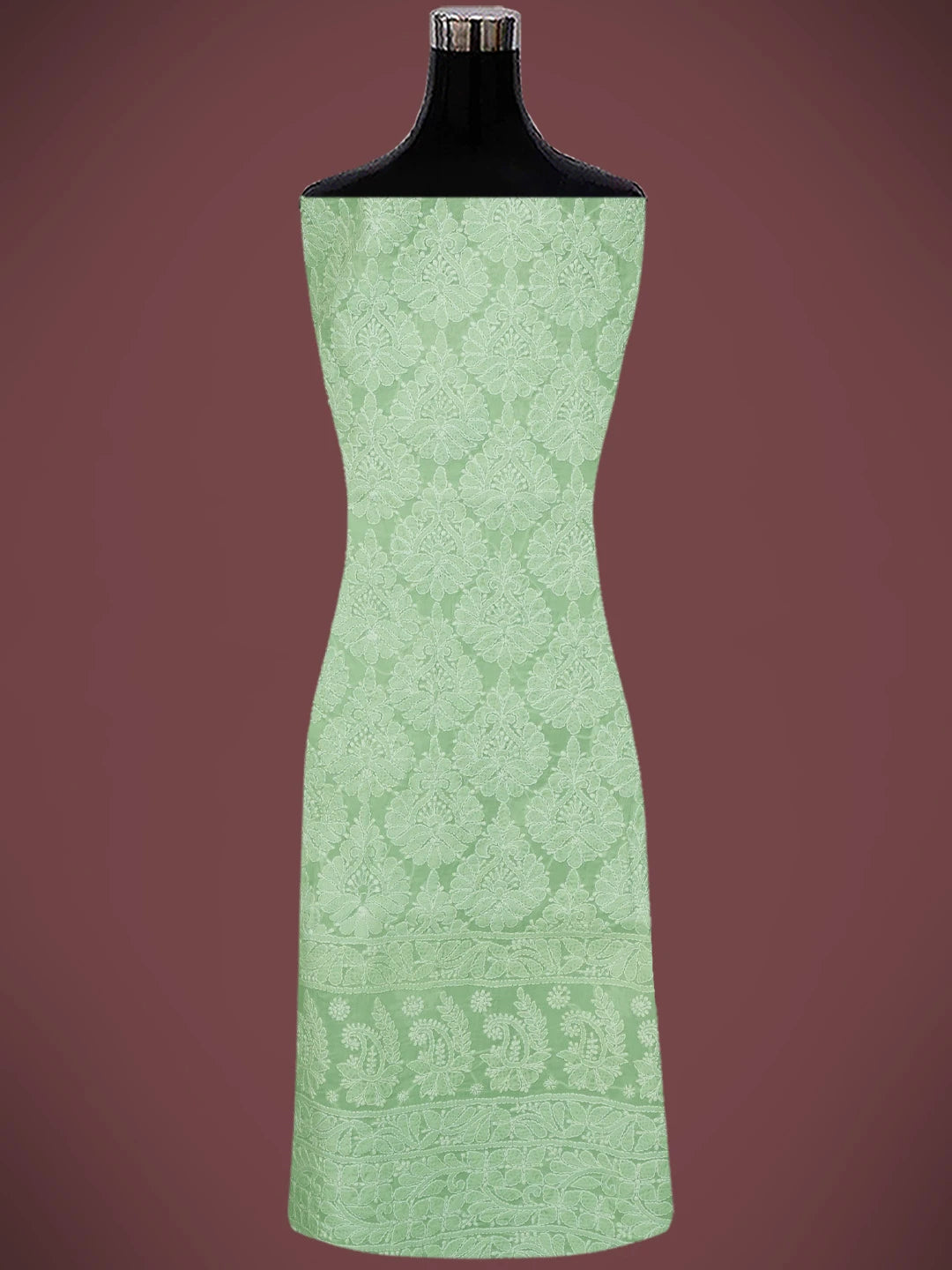 Ada Hand Embroidered Light Green Cotton Lucknowi Chikankari Unstitched Suit Piece 01A677455