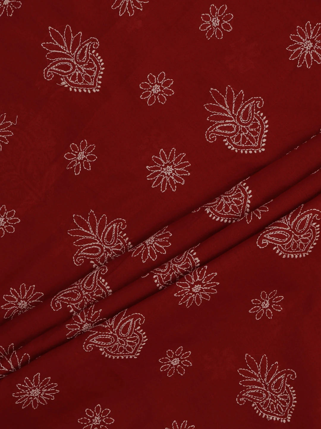 Ada Hand Embroidered Maroon Cotton Lucknowi Chikankari Unstitched Suit Piece 01A731808