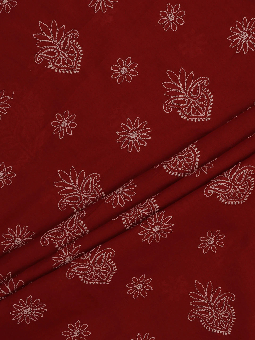 Ada Hand Embroidered Maroon Cotton Lucknowi Chikankari Unstitched Suit Piece 01A731808