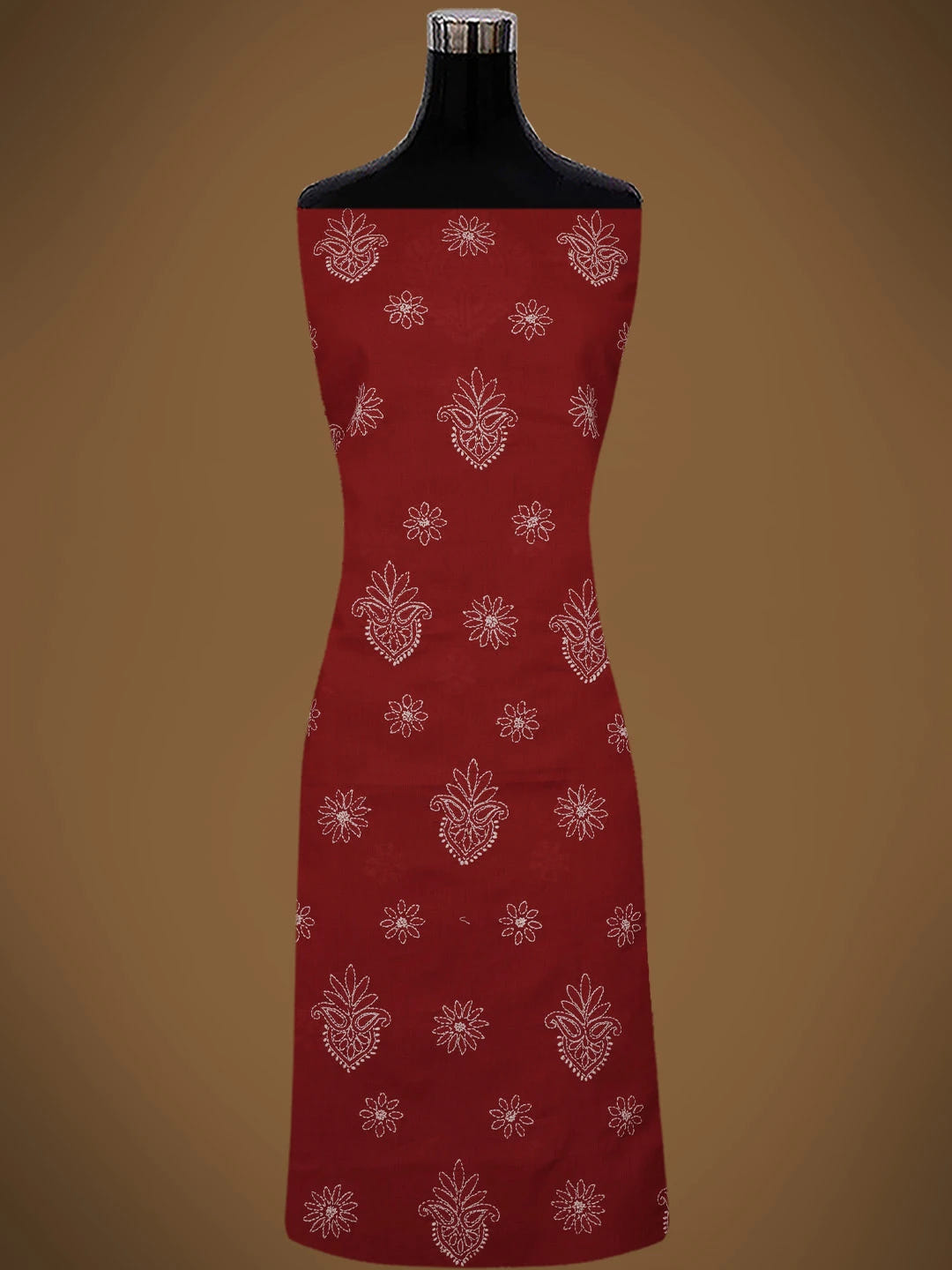 Ada Hand Embroidered Maroon Cotton Lucknowi Chikankari Unstitched Suit Piece 01A731808