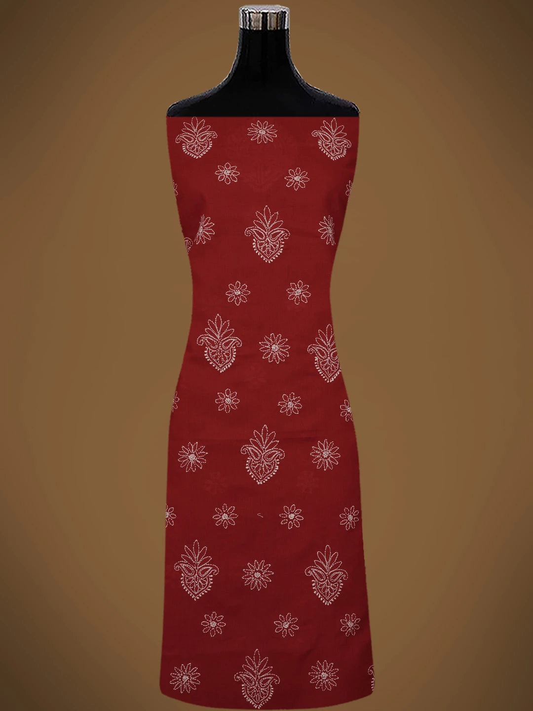 Ada Hand Embroidered Maroon Cotton Lucknowi Chikankari Unstitched Suit Piece 01A731808
