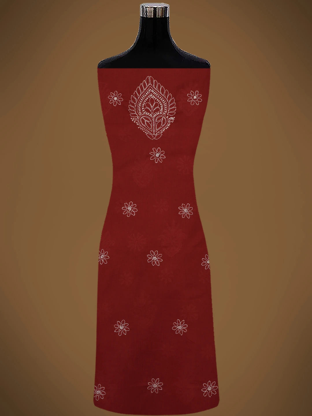 Ada Hand Embroidered Maroon Cotton Lucknowi Chikankari Unstitched Suit Piece 01A731808
