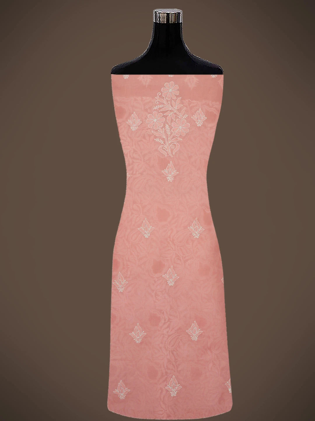Ada Hand Embroidered Georgia Peach Cotton Lucknowi Chikankari Unstitched Suit Piece 01A621420