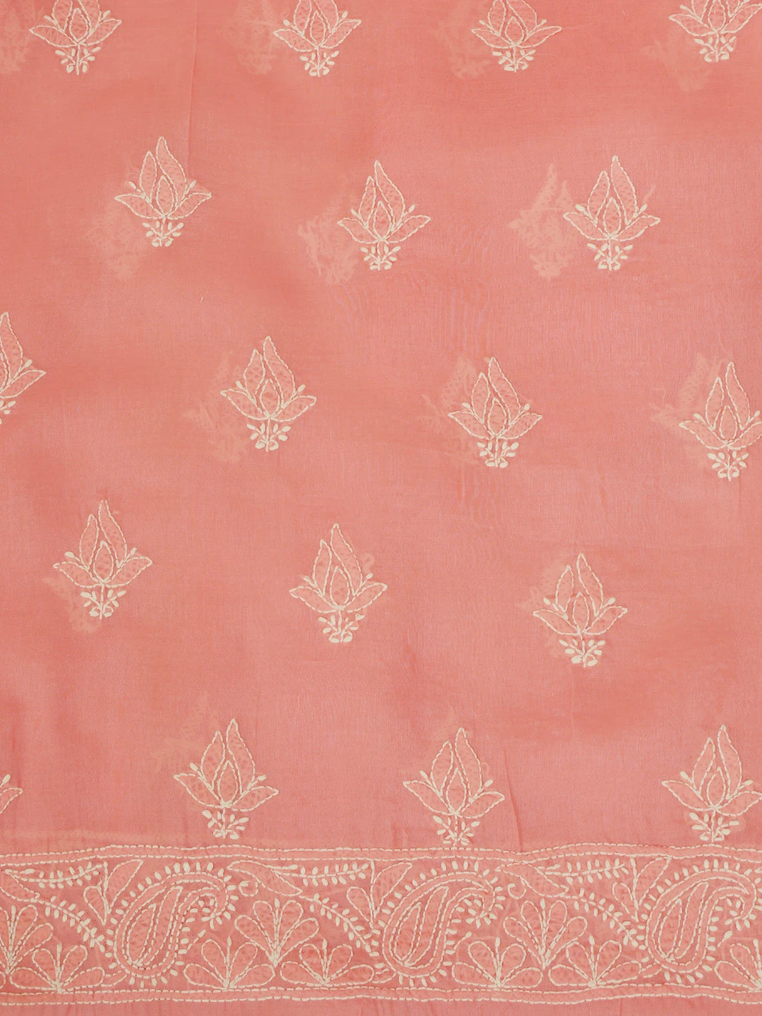 Ada Hand Embroidered Georgia Peach Cotton Lucknowi Chikankari Unstitched Suit Piece 01A621420