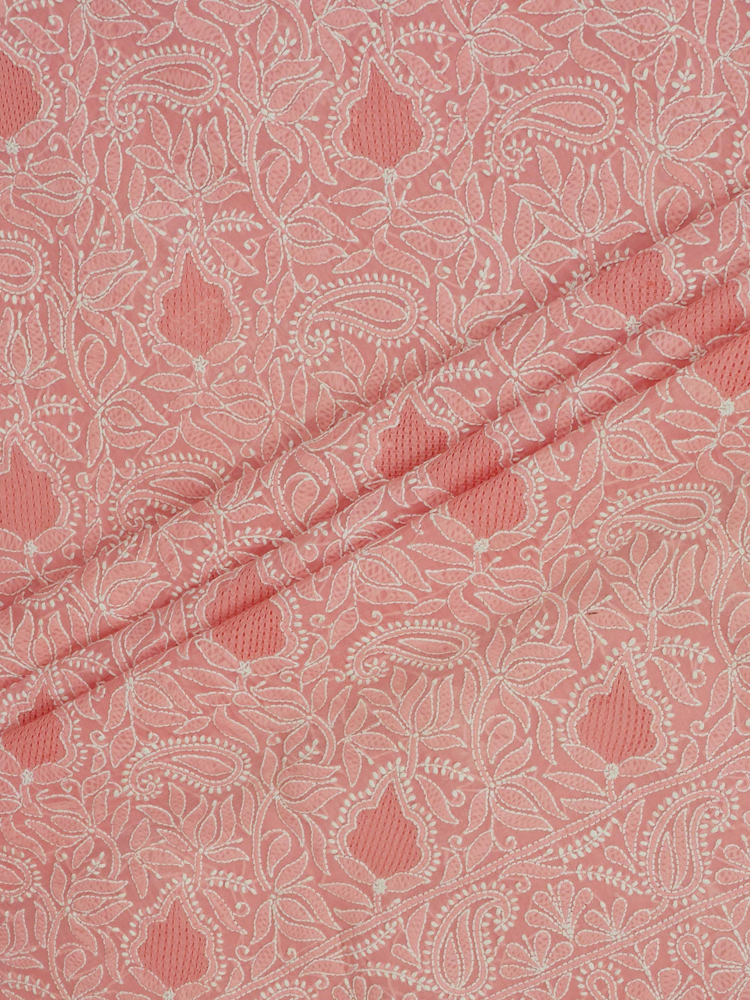 Ada Hand Embroidered Georgia Peach Cotton Lucknowi Chikankari Unstitched Suit Piece 01A621420