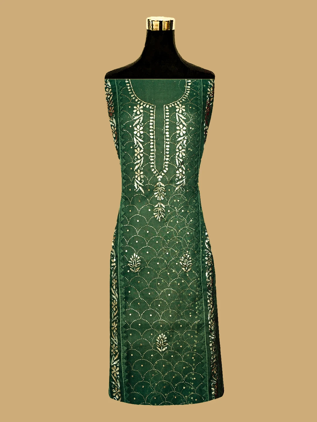 Ada Hand Embroidered Green Organza Lucknowi Chikankari Semi-Stitched Kurta Dupatta Set With Mukaish Work 01A723564