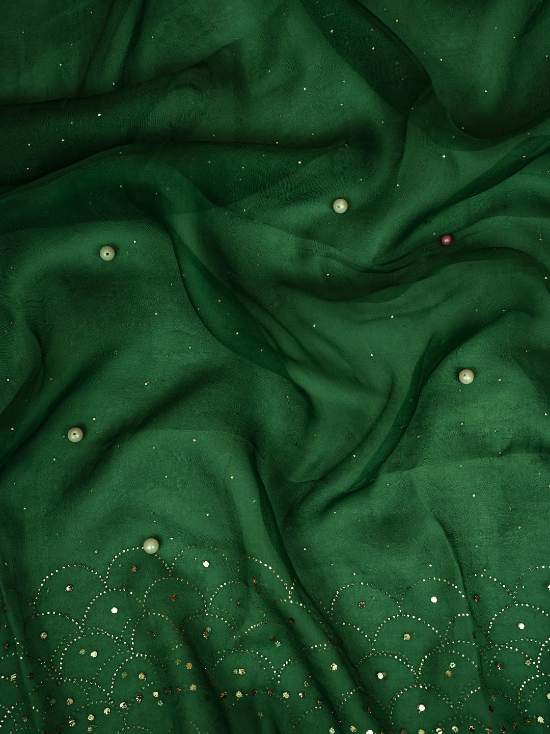 Ada Hand Embroidered Green Organza Lucknowi Chikankari Semi-Stitched Kurta Dupatta Set With Mukaish Work 01A723564