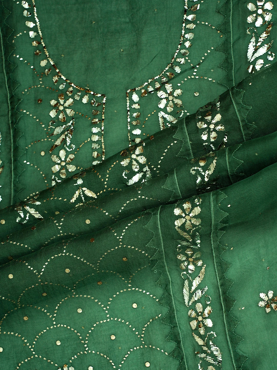 Ada Hand Embroidered Green Organza Lucknowi Chikankari Semi-Stitched Kurta Dupatta Set With Mukaish Work 01A723564