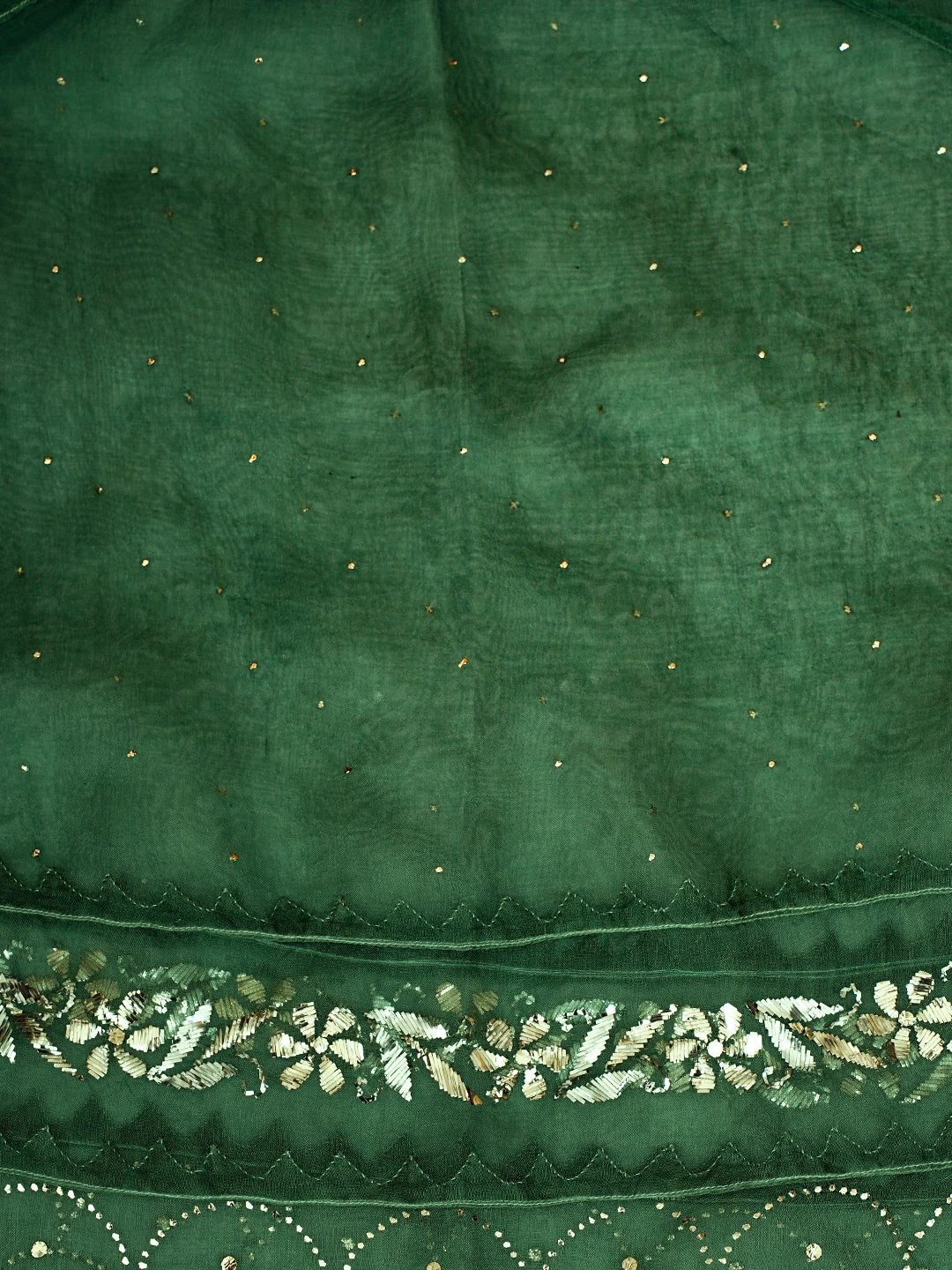 Ada Hand Embroidered Green Organza Lucknowi Chikankari Semi-Stitched Kurta Dupatta Set With Mukaish Work 01A723564
