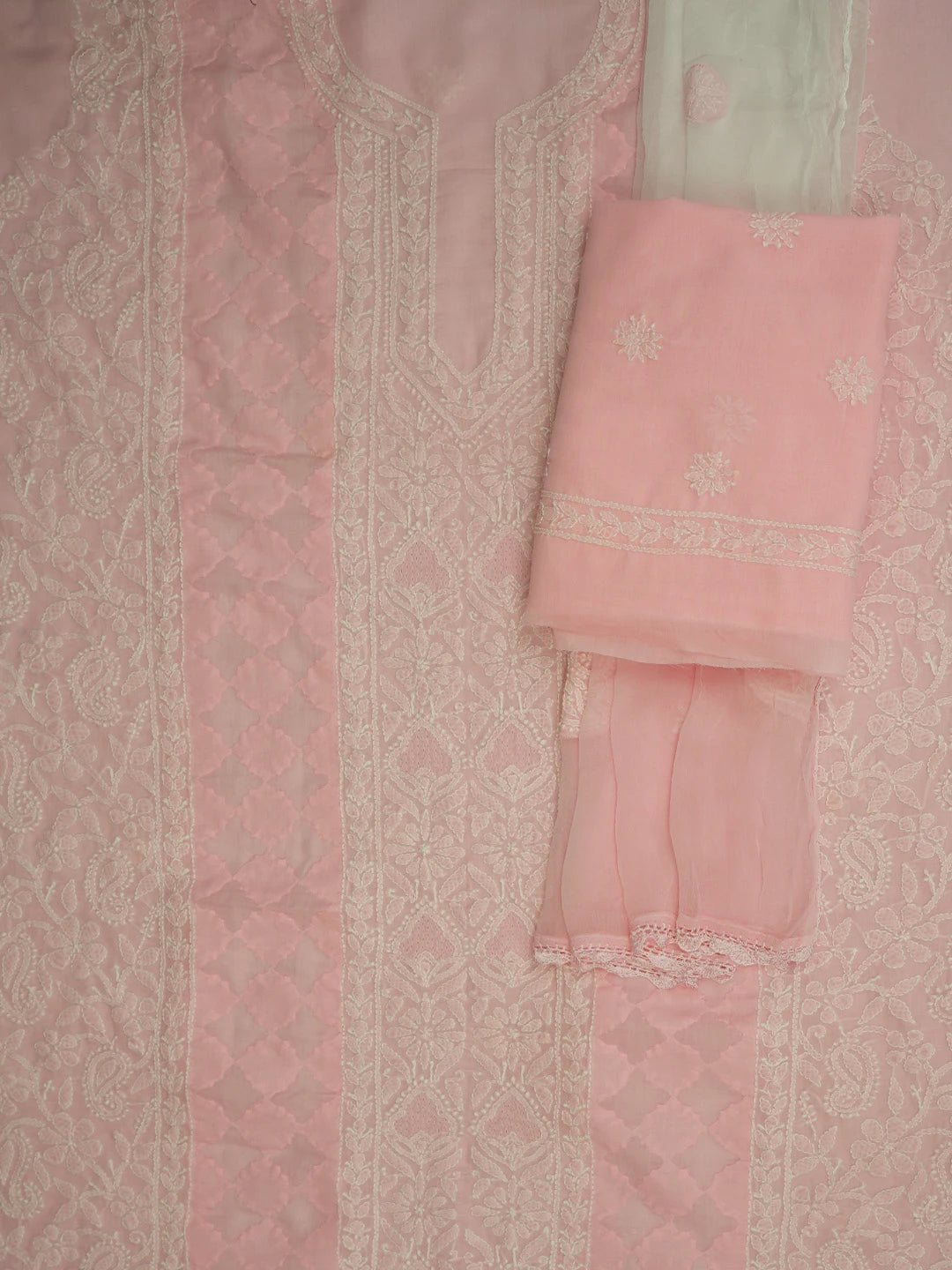 Ada Hand Embroidered Pink Cotton Lucknowi Chikankari Unstitched Suit Piece 01A637576