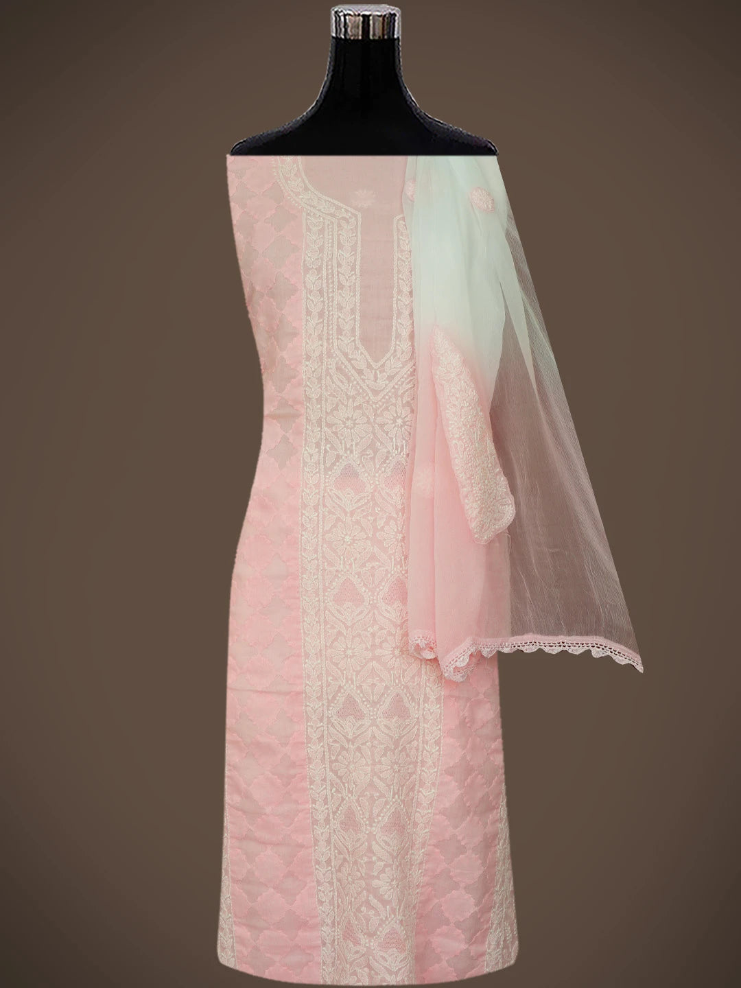 Ada Hand Embroidered Pink Cotton Lucknowi Chikankari Unstitched Suit Piece 01A637576