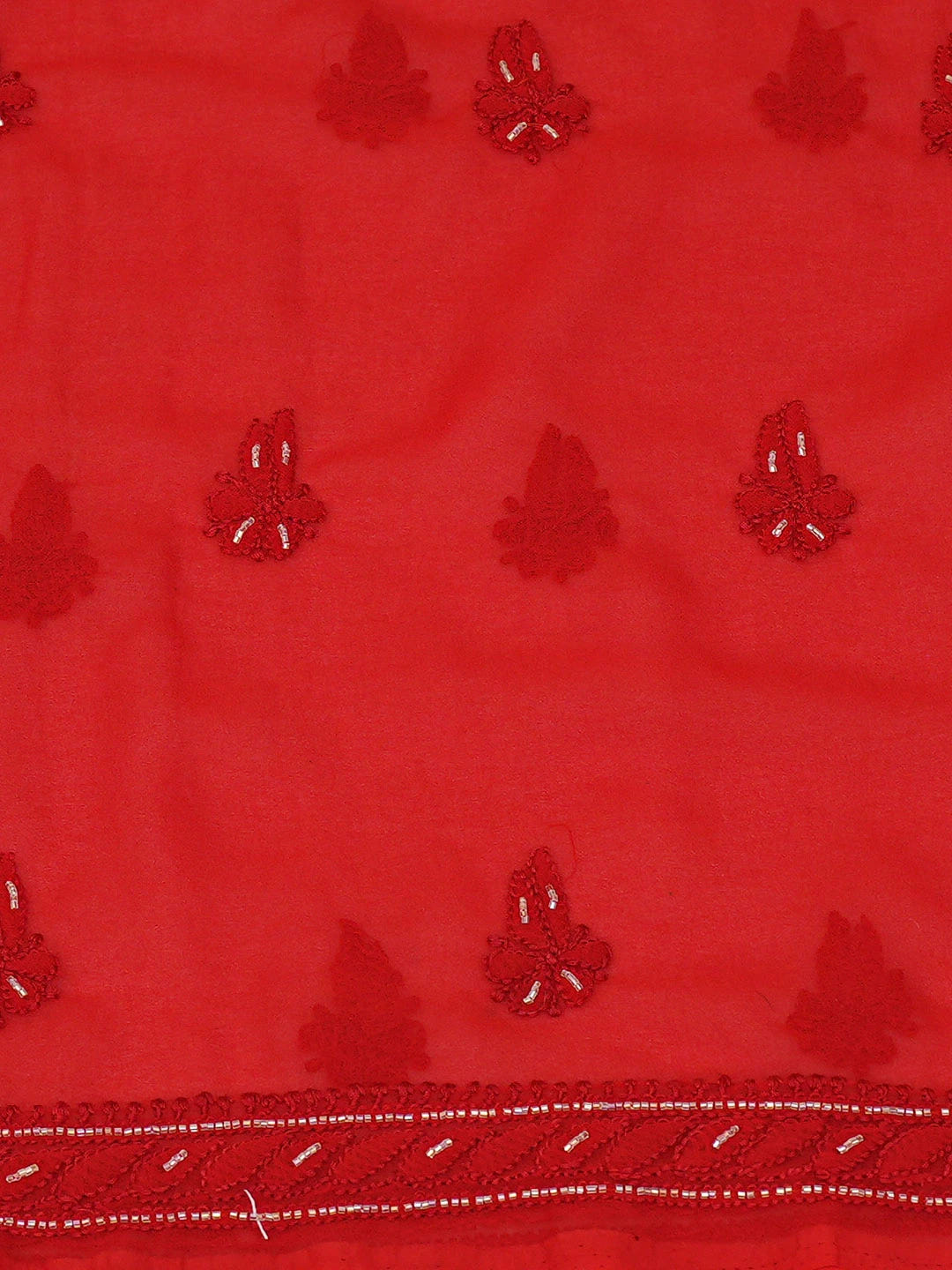 Ada Hand Embroidered Red Georgette Lucknowi Chikankari Unstitched Suit Piece With Cutdana Work 01A713315