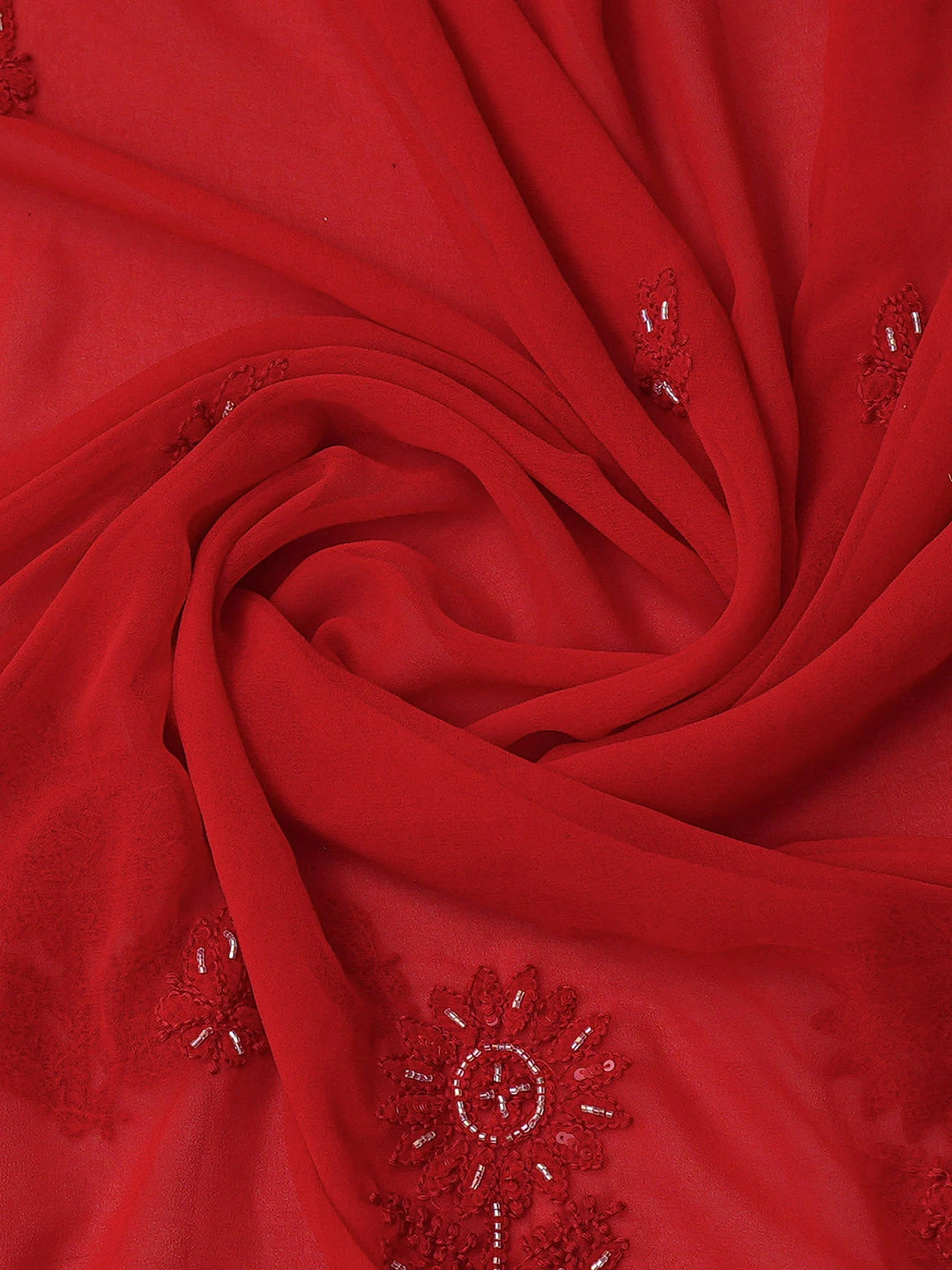 Ada Hand Embroidered Red Georgette Lucknowi Chikankari Unstitched Suit Piece With Cutdana Work 01A713315