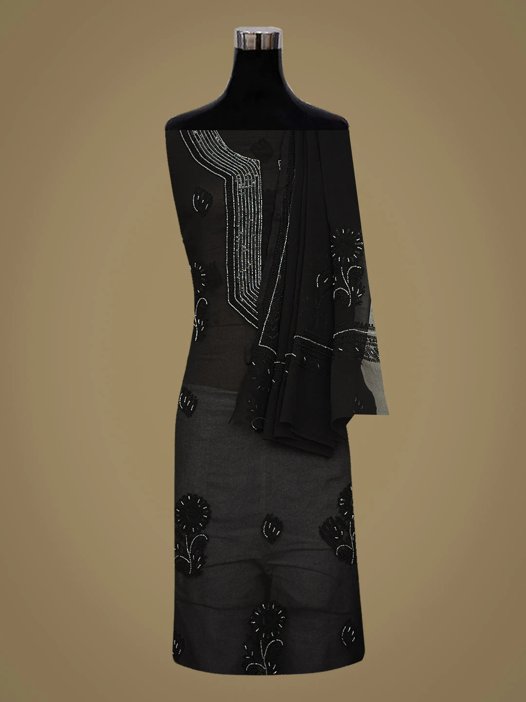 Ada Hand Embroidered Black Georgette Lucknowi Chikankari Unstitched Suit Piece With Cutdana Work 01A713308
