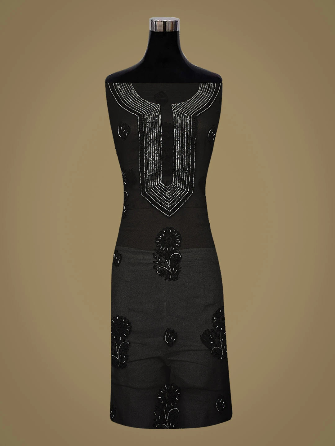 Ada Hand Embroidered Black Georgette Lucknowi Chikankari Unstitched Suit Piece With Cutdana Work 01A713308