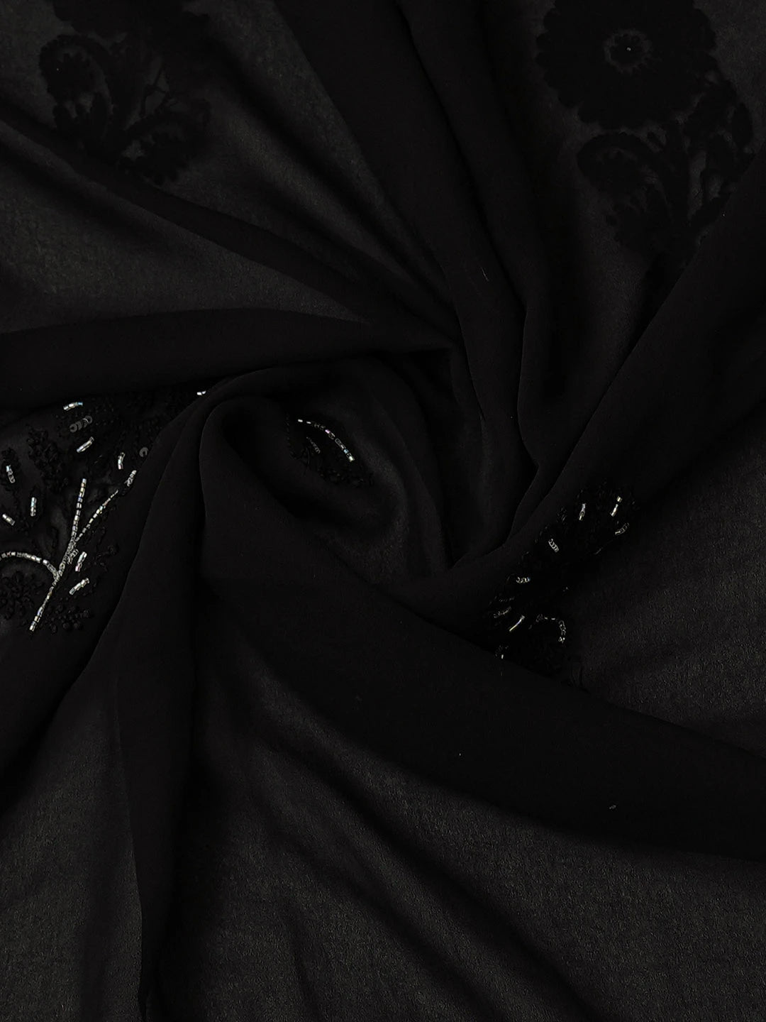 Ada Hand Embroidered Black Georgette Lucknowi Chikankari Unstitched Suit Piece With Cutdana Work 01A713308