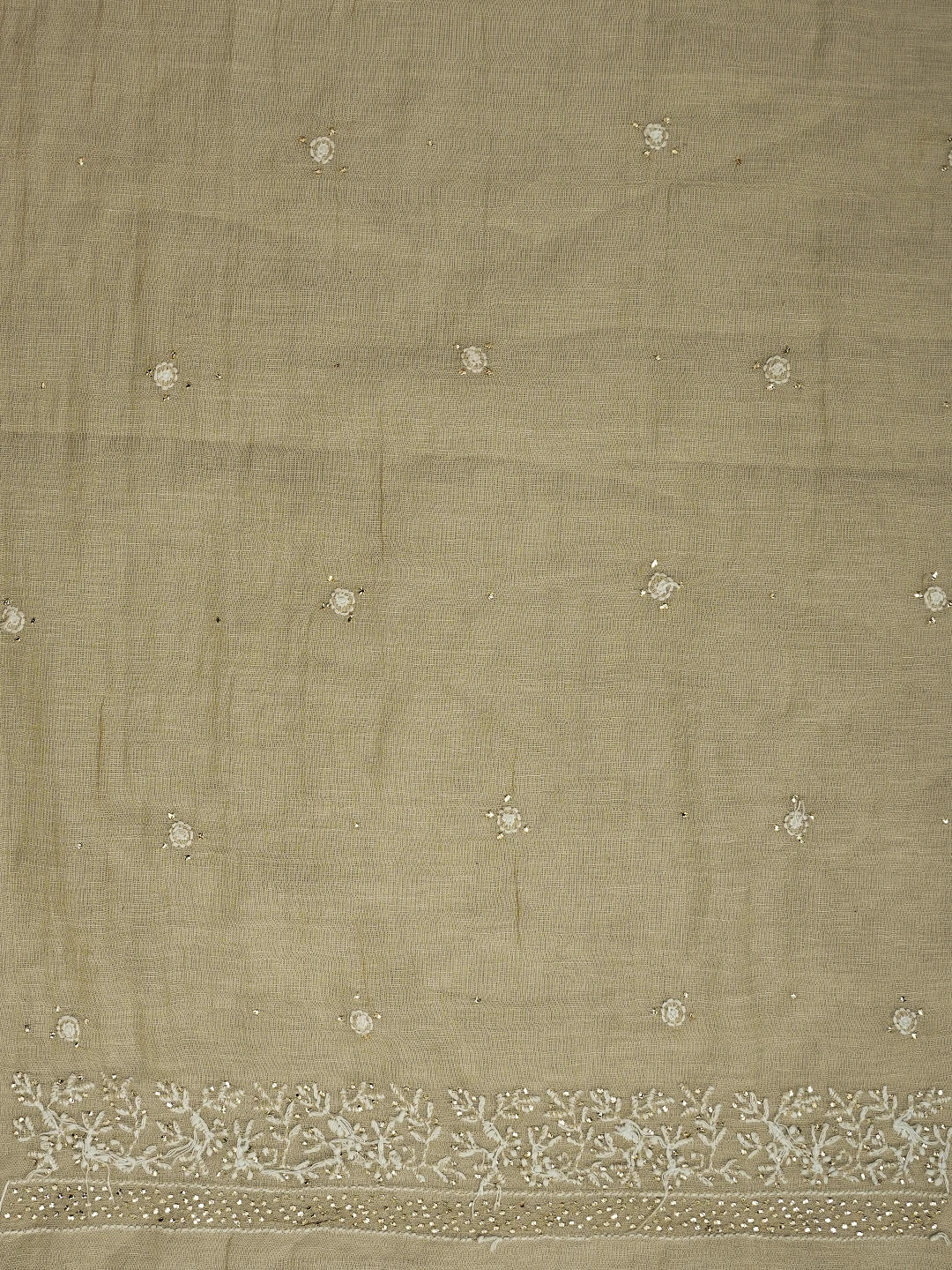 Ada Hand Embroidered Fawn Tissue Lucknowi Chikankari Unstitched Kurta Dupatta Set With Mukaish Work 01A682616